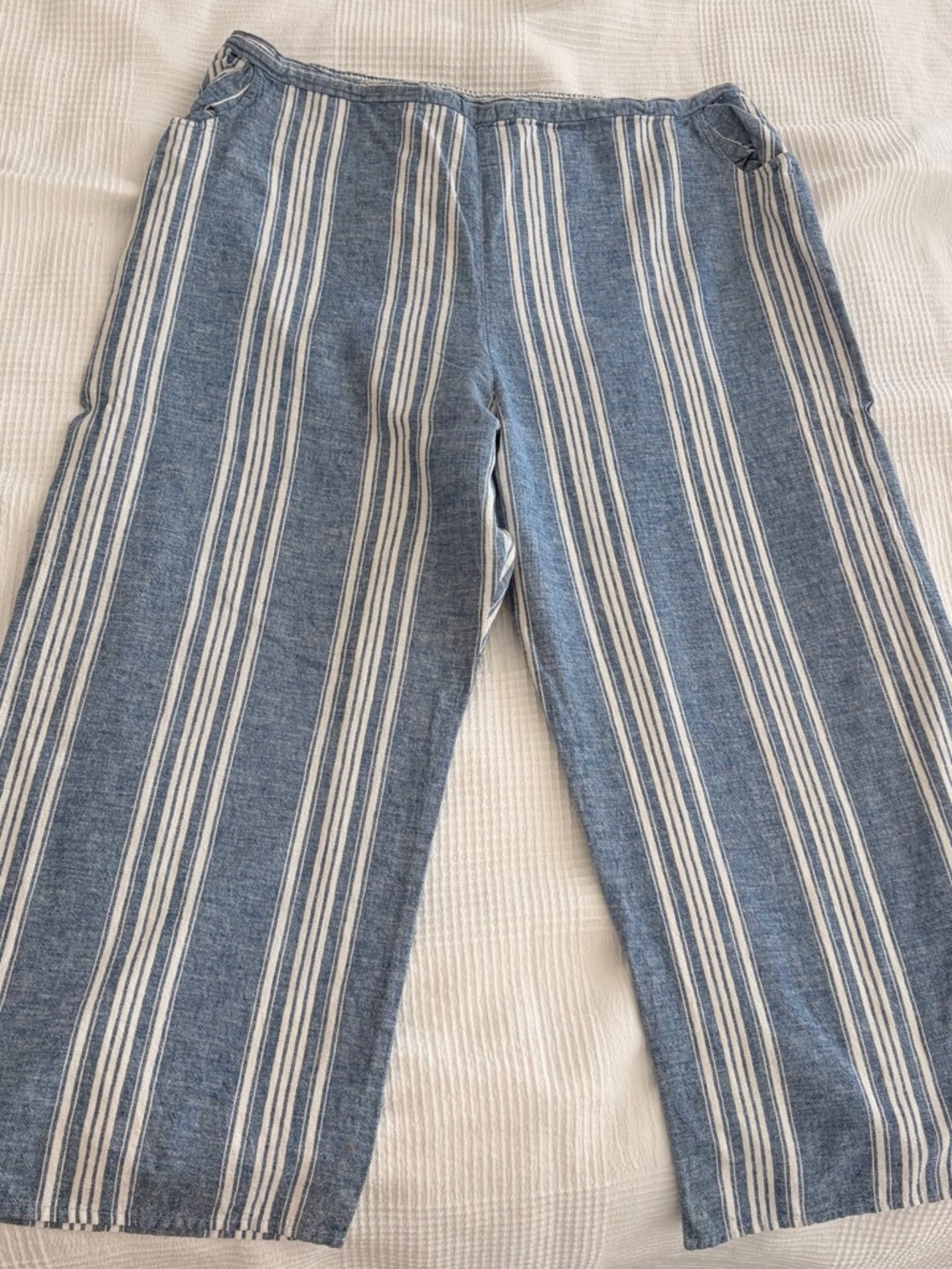 Striped Blue and White Straight-Leg Women’s Pants